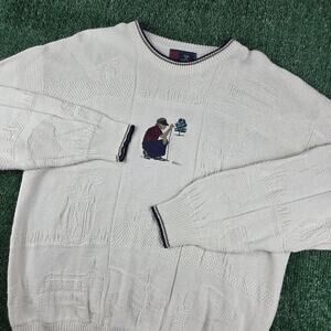 Vintage Isle of Cotton USA Made Cream Textured Knit Golfer Sweater Mens L